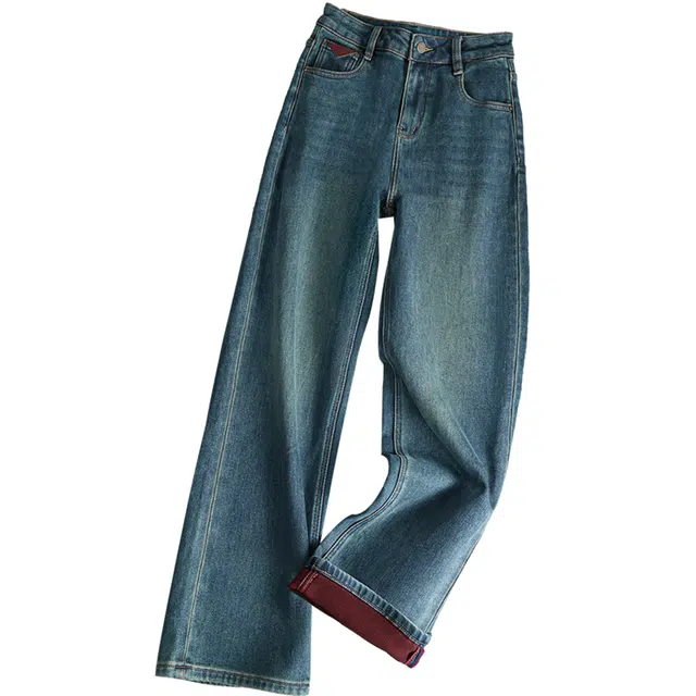 丝柏舍 复古长款水洗窄版直筒遮肉简约磨毛中腰气质牛仔裤 女款