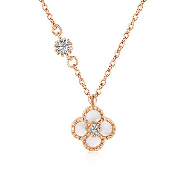 【S925纯银 好运四叶草】 七七银饰 幸运眷顾 诸事顺利有钱花 轻奢转运锁骨链 轻奢高级幸运草百搭通勤 约会告白女友 玛瑙 项链 女款