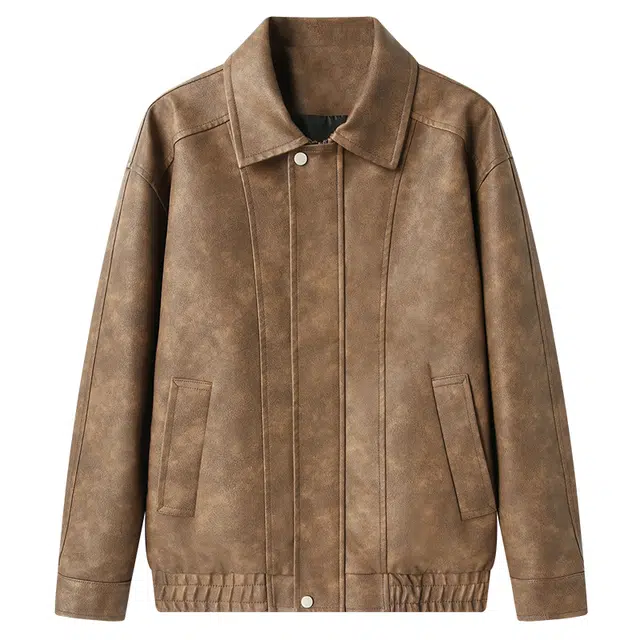 卡丹狄诺 美式巴恩风复古高街机车风做旧美拉德色系高级感简约百搭户外宽松休闲皮衣夹克外套 男款