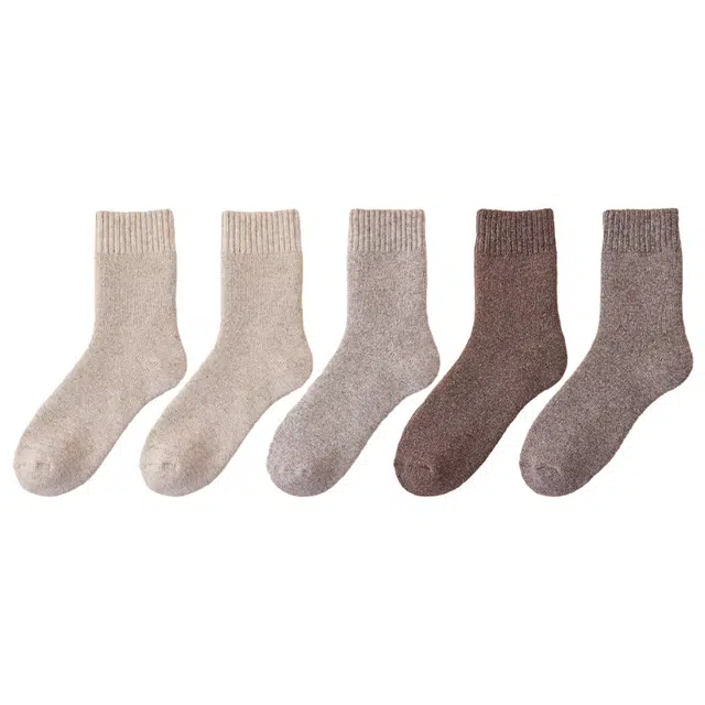 莫代尔 羊毛柔软舒适亲肤保暖长袜简约基础款纯色无骨袜抑菌吸汗时尚百搭中筒袜 男女同款