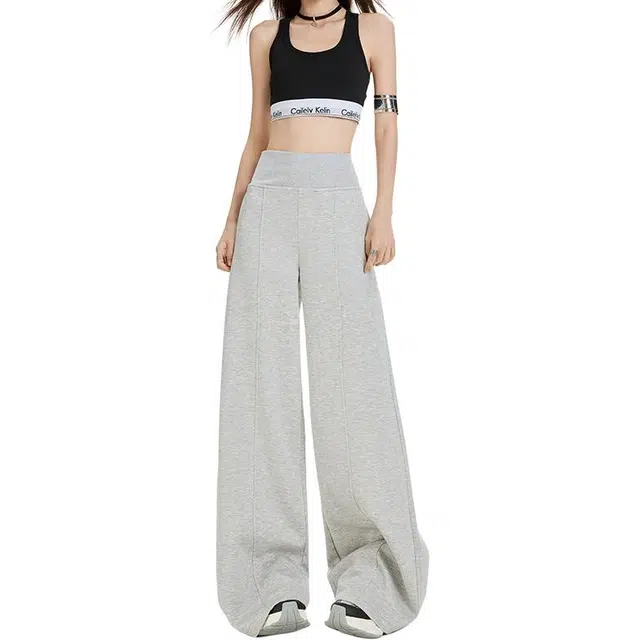 柏黛妃 秋季爆款两穿加宽翻边腰头设计修身显瘦宽松夏季阔腿休闲裤 女款