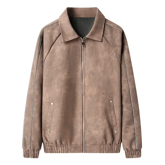 卡丹狄诺 美式复古高街机车风做旧美拉德色系高级感简约百搭户外宽松休闲赛车服皮衣夹克外套 男款