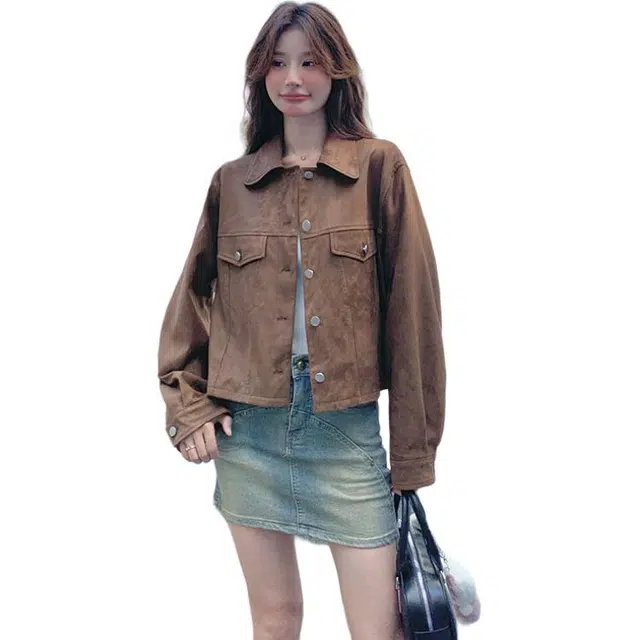 稻草人 复古时尚外套休闲显瘦百搭工装上衣夹克 女款