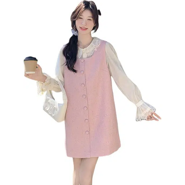 稻草人 温柔甜美超好看衬衫背心裙子两件套裙装套装 女款