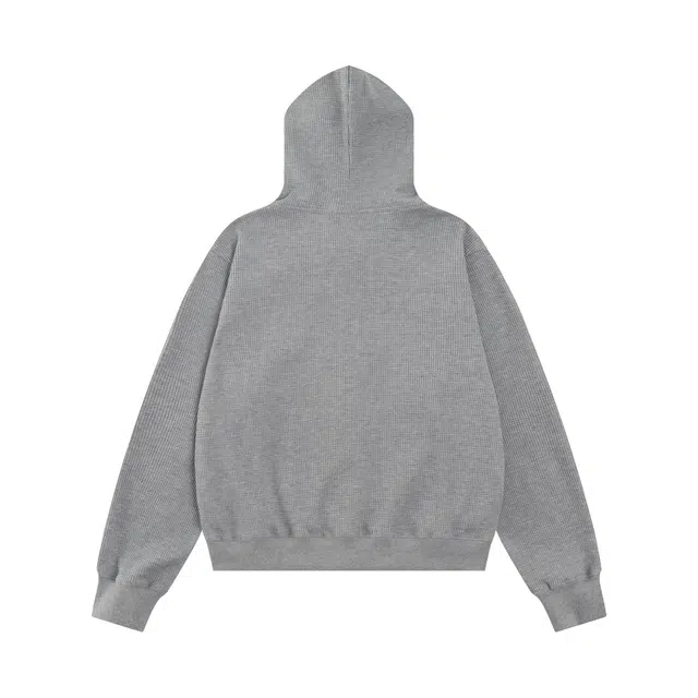 奇迹街区 卡通美式复古华夫格小狗图案刺绣猫耳朵慵懒风百搭简约休闲舒适潮牌设计感日常宽松开衫外套连帽长袖卫衣 男女同款