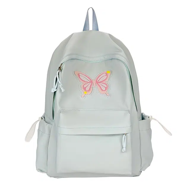 森马 蝴蝶氛围感高中大容量背包 尼龙 双肩包 女款 蓝色/黄色/绿色/粉色