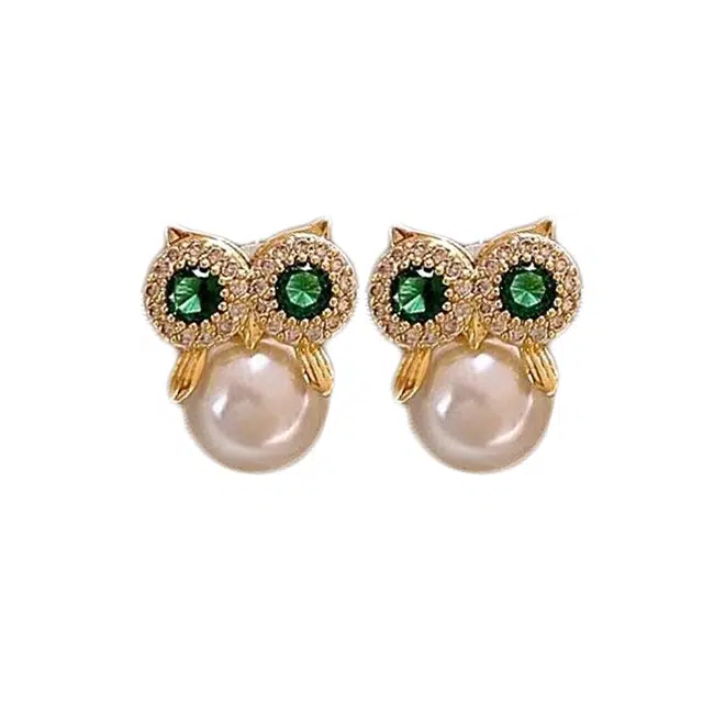 澜耀 独特猫头鹰珍珠 小众设计高级感耳饰 合金 耳环 女款