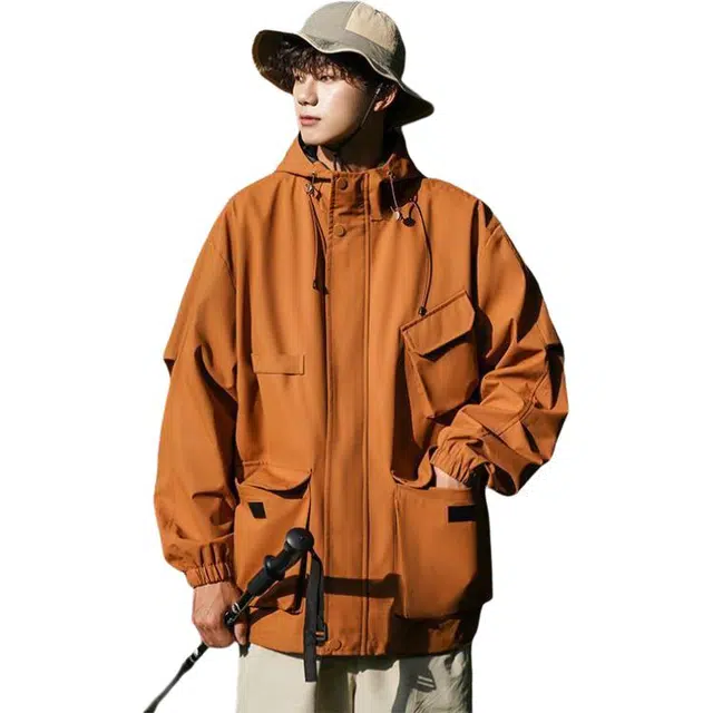 童先森 秋季户外防水工装中性多口袋连帽夹克 男款