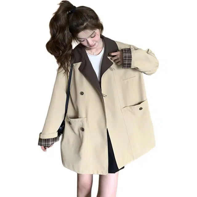 稻草人 时尚休闲舒适百搭潮流韩版宽松大版外套风衣 女款