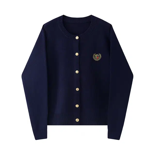 桴生 英伦学院风秋季开衫撞色徽章刺绣金属扣上衣女针织衫 女款