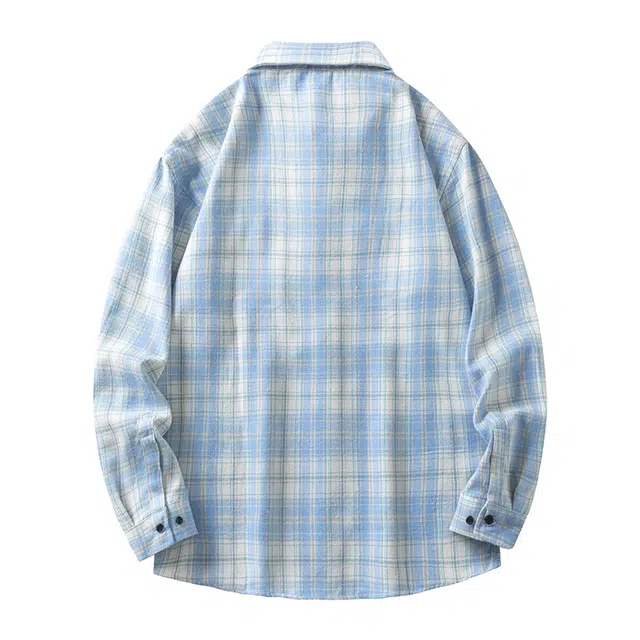 卡丹狄诺 户外工装复古格子宽松休闲小口袋日系通勤少年感单排扣落肩长袖翻领小衫衬衫 男女同款
