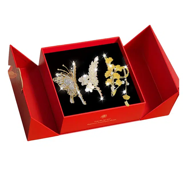 妖娆猫 轻奢麦穗花朵鲨鱼夹三件套日常轻奢通勤发饰礼盒简约百搭精致高级感优雅气质 合金 发夹 女款