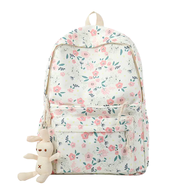 蔻蒂熊 小清新可爱大容量背包旅行复古时尚百搭 涤纶 双肩包 常规 青少年 白色/绿色