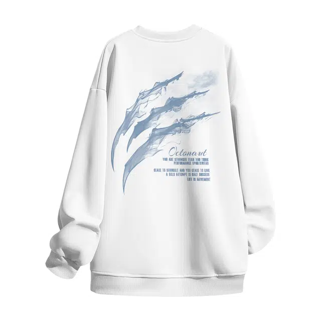 海底小纵队 创意美式高街烟雾设计感爪痕字母印花百搭舒适亲肤长袖基础款圆领套头高级感氛围慵懒纯色宽松落肩日常休闲卫衣 男女同款