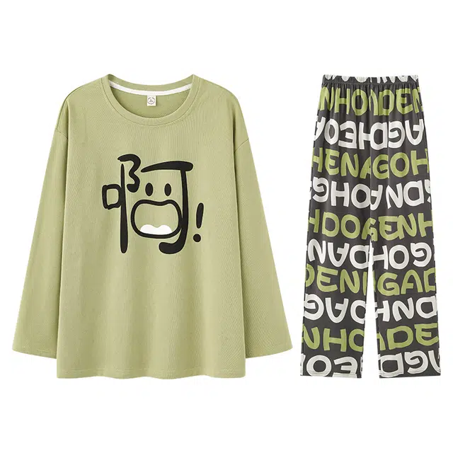 兰缪 纯棉女春夏秋冬季薄款长袖长裤甜美可爱休闲宽松女士家居服睡衣套装 女款