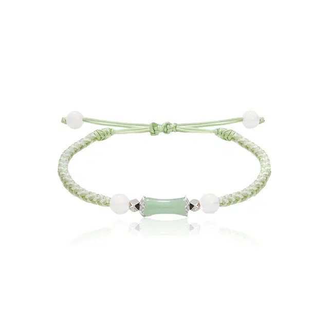 【赠暴富手机贴】 重庆金店  有你竹够 事业运爆棚简约新中式气质百搭国潮风 平步竹节编织手势#好运 合金 手链 男款