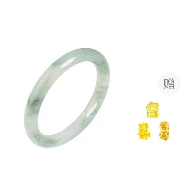 金大福 【甄选特级多翠】青山黛飘绿美人贵妃 宫廷风古典优雅 温润柔和 雅韵吉祥如意平安顺遂通勤百搭轻奢质感#好运 天山翠 手镯 女款