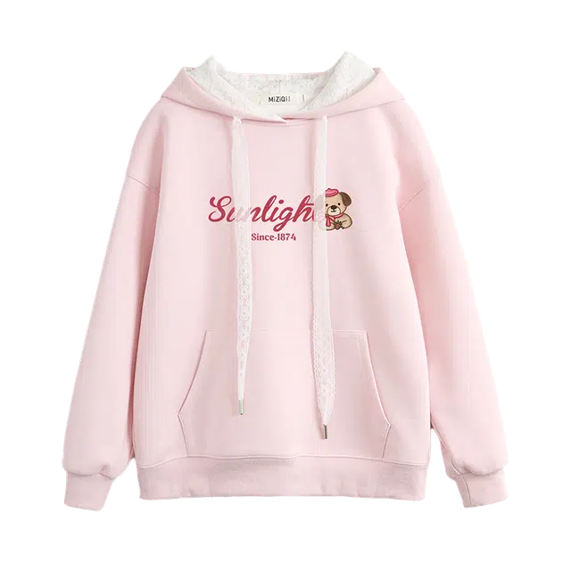米子旗 印花连帽长袖通勤套头卡通卫衣 女款