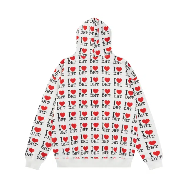奇迹街区 美式满印爱心文字高街潮牌复古撞色创意小众设计宽松舒适百搭日常情侣嘻哈街头国潮外套潮流开衫连帽卫衣 男女同款