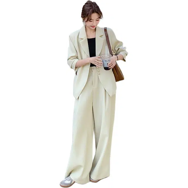 稻草人 垂感舒适小众风格时尚百搭外套裤子秋套装 女款