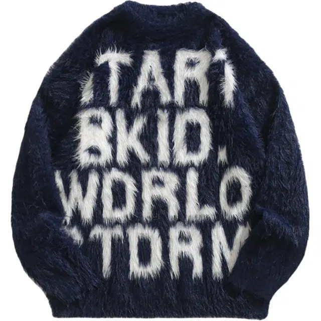 地界二 字母美式提花小众设计感情侣保暖宽松秋冬季潮针织衫 男款