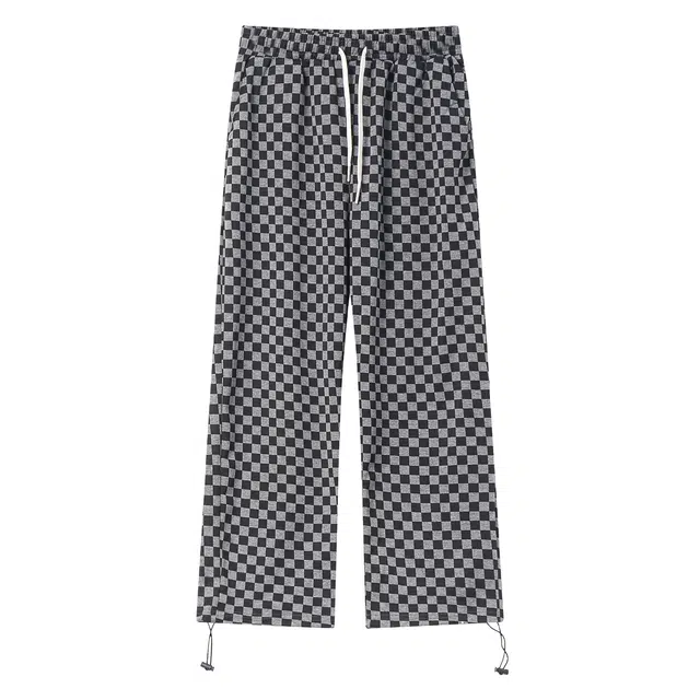 乱步 美式棋盘格直筒宽松潮牌高街抽绳休闲裤 男女同款