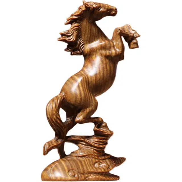 得笙陌 马到成功木雕摆设马踏祥云国潮雕刻车摆国风#好运 绿檀 木作摆件 男女同款情侣款