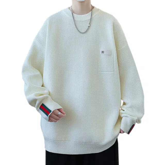 百胜狐 百胜狐高级感圆领潮牌男士秋冬季宽松慵懒风加厚保暖线衣打底针织衫 男款