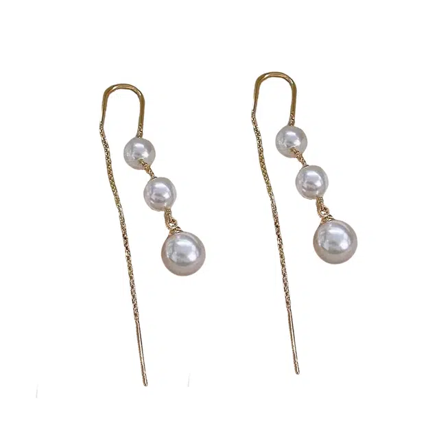 澜耀 气质珍珠流苏耳坠 小众简约时尚欧若精灵风耳饰 合金 耳环 女款