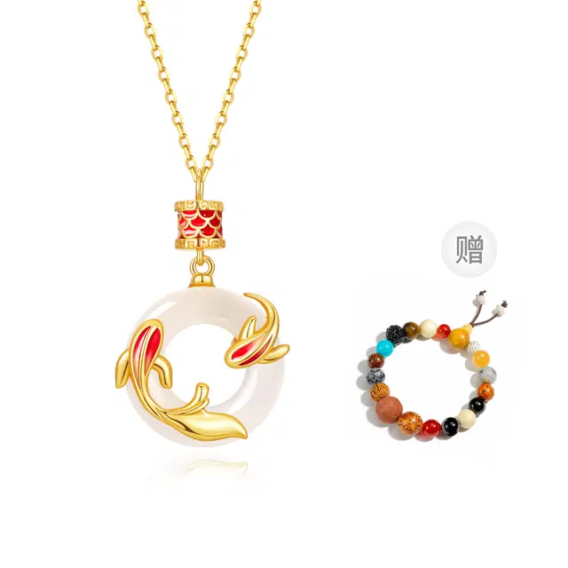【幸运有鲤】中国黄金 珍·尚银 好运锦鲤平安扣 万事顺遂 新中式古风小众轻奢锁骨链  蛇年 礼盒 玉髓 项链女生 女款