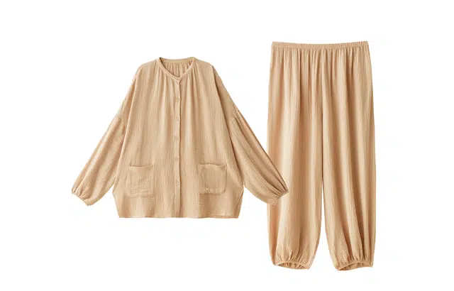 俏薇妮 舒适春秋纯棉纱布婴儿棉带胸垫一体长袖宽松大码睡衣套装 女款