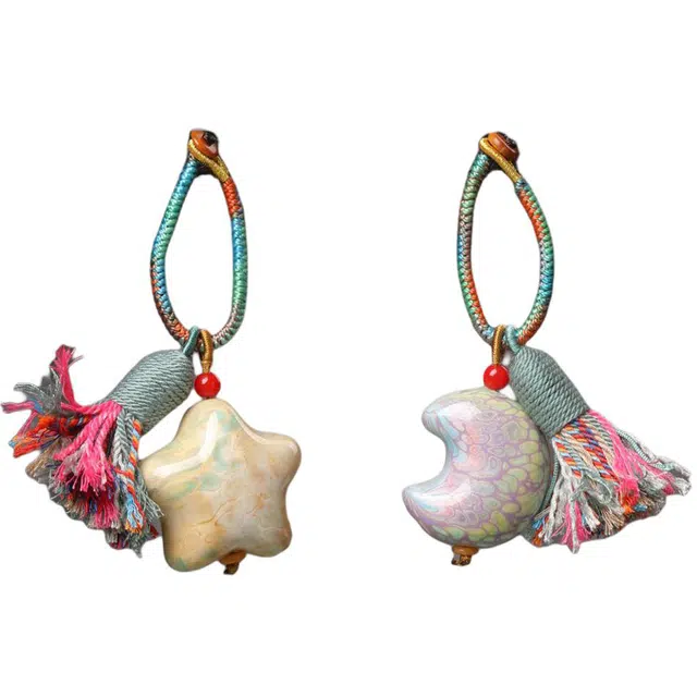 得笙陌 星星月亮挂多彩挂饰钥匙扣包包挂 大漆 挂件 男女同款情侣款