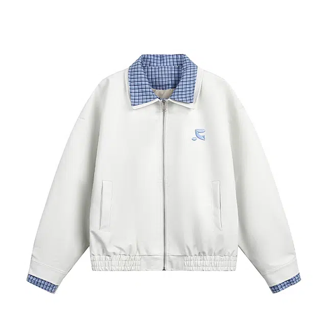 稻草人 潮牌撞色假两件格纹拼接夹克 男女同款