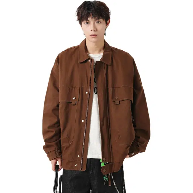 佐菲利 美式港风复古大口袋纯棉工装外套潮牌宽松休闲翻领夹克 男女同款