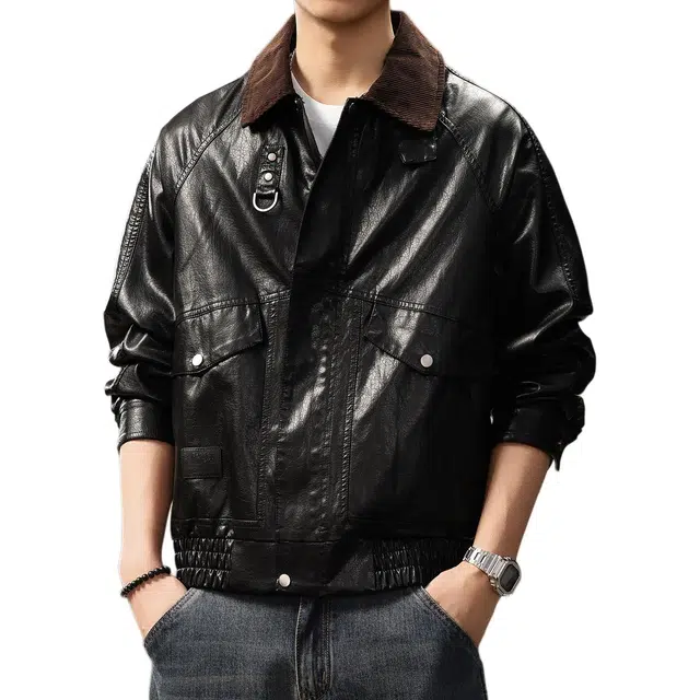 贵色 美式高端老钱风撞色翻领复古机能风高品质舒适夹克外套皮衣 男女同款