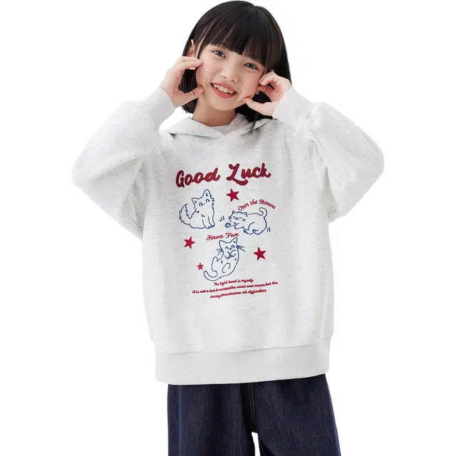 左西 可爱小猫连帽卫衣 百搭柔软舒适亲肤耐磨 好打理 儿童款