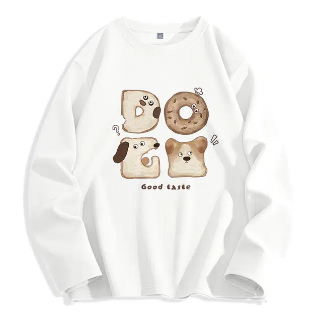 棉致 面包狗狗印花潮流复古百搭华夫格肌理感抗皱易打理柔软亲肤日常通勤舒适上衣长袖卫衣 男女同款