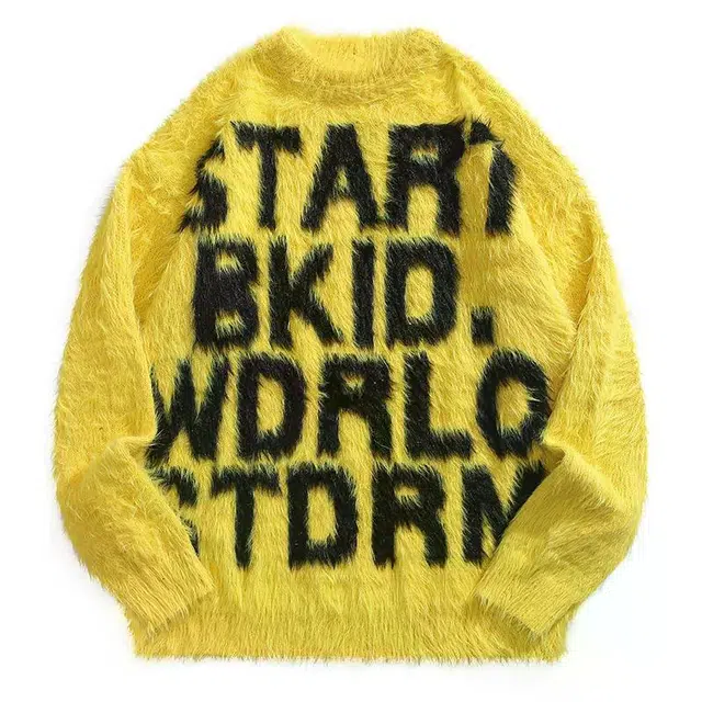 地界二 字母美式提花小众设计感情侣保暖宽松秋冬季潮针织衫 男款