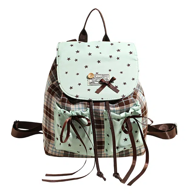 草丛喵喵喵 可爱蝴蝶结时尚百搭潮流简约高级感 布料 双肩包 常规 女款 咖色