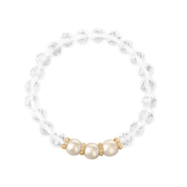 千叶珠宝 永乐甜白 淡水珠简约小众设计感甜美百搭串珠 好运净化磁场解压手链天然 白水晶 手串 女款