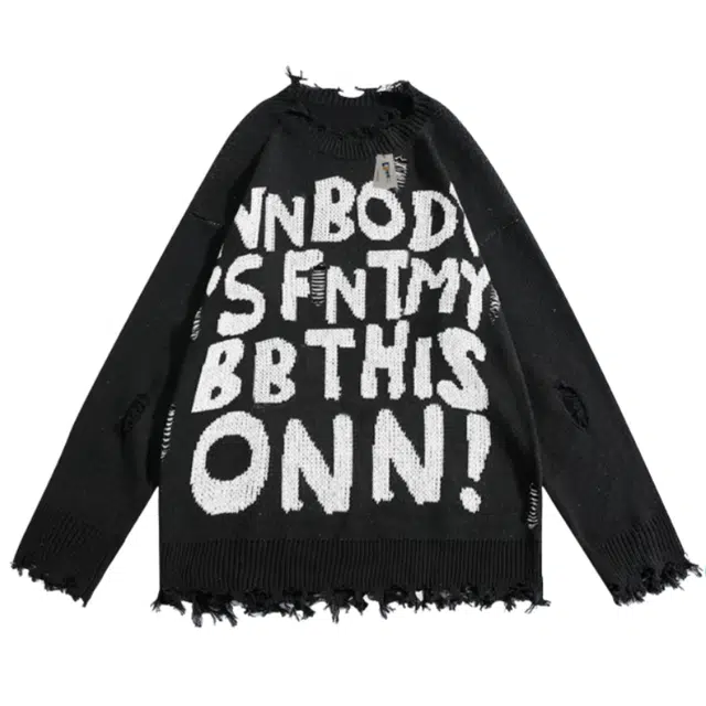 地界二 破边字母美式街头风痞帅小众上衣圆领少年感针织衫 男款