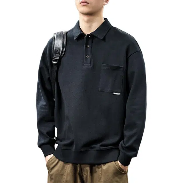 前进牛 秋冬美式休闲复古潮牌厅局风痞帅高街重磅长潮流老钱风翻领宽松大码打底衫卫衣 男女同款