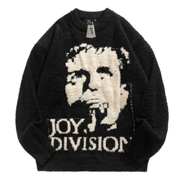 地界二 人像字母提花肌理感个性高级软糯慵懒风复古潮牌潮针织衫 男款