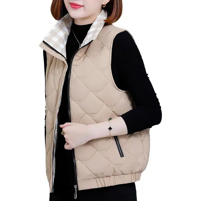 缪斯的诱惑 时尚纯色基础款高级感设计日常通勤户外运动休闲外套工装外穿坎肩背心无袖马夹简约百搭宽松遮肉显瘦加绒加厚保暖立领棉马甲 女款