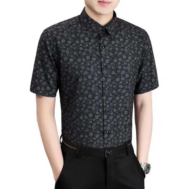 百胜狐 百胜狐夏季冰丝男士高级感休闲花衬衣潮流寸衫潮短袖衬衫 男款