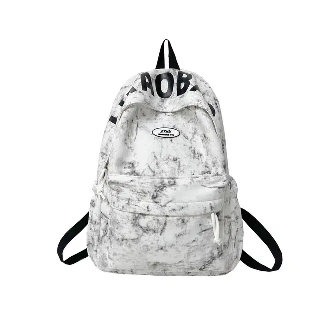 單倉 扎染字母简约设计通勤百搭学院风背包初高中学生大容量轻便耐磨书包 尼龙布 双肩包 常规 男女同款情侣款 白色/红色/绿色/黑色