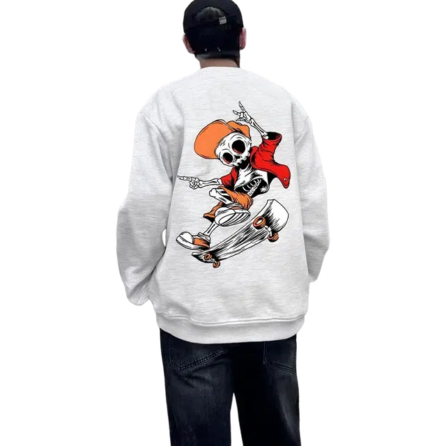 一碗士多 美式街头潮牌烟花骷髅趣味印花高级感设计痞帅动漫复古时尚青春休闲舒适宽松基础款出片游玩百搭潮流圆领落肩长袖卫衣 男女同款