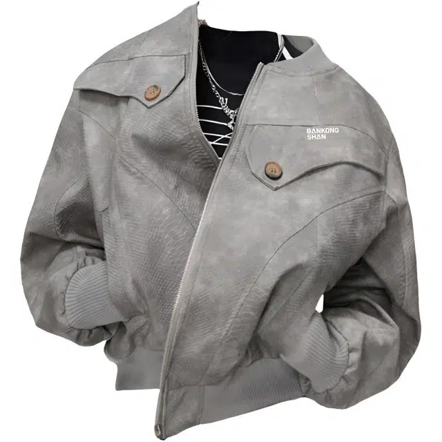 半空山 美式复古高街解构设计扎染做旧高级感显高显瘦百搭宽松高质感飞行员教练工装棒球领夹克外套 男女同款