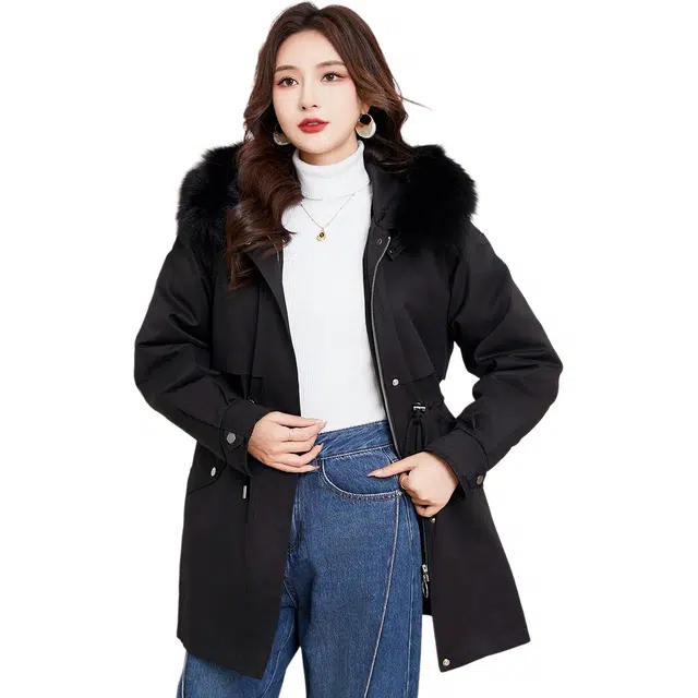 比利斯山羊 时尚可拆卸狐狸毛领兔毛内胆派克服 女款