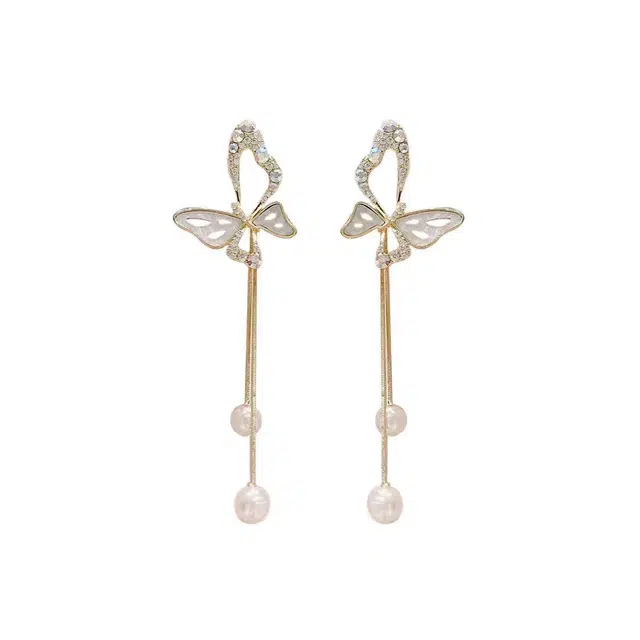 澜耀 气质百搭蝴蝶长款流苏两戴耳坠 小众设计高级感耳饰#好运 合金 耳环 女款